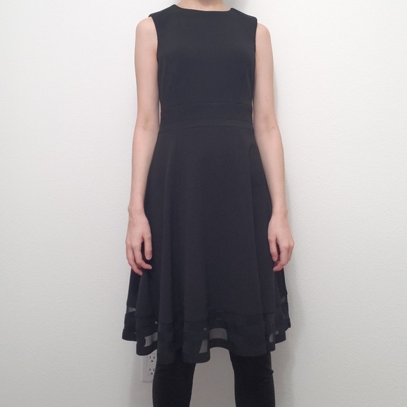 Calvin Klein A-Line Mesh Stripe Black Dress Size 4 - Picture 6 of 10